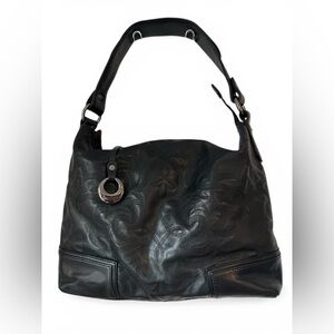 Donald J Pliner Black Embossed Leather Shoulder Bag Hobo